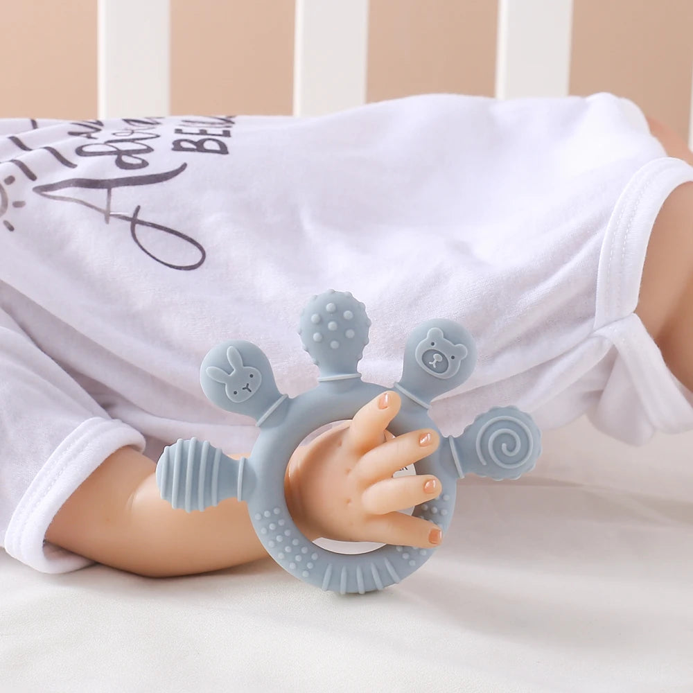 Colorful 5-Finger Silicone Teething Ring – Multi-Directional Bite, BPA-Free, Easy to Clean, Shape & Color Cognition Gift
