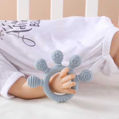 Colorful 5-Finger Silicone Teething Ring – Multi-Directional Bite, BPA-Free, Easy to Clean, Shape & Color Cognition Gift