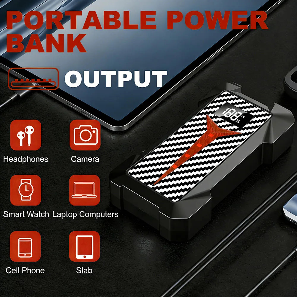 Portable 12V Car Jump Starter, Fast Charging Power Bank with Emergency Light, Battery Booster for Petrol Diesel SUV Truck