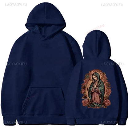 Men's Casual Hoodie with Virgin Mary Print Kangaroo Pocket Long Sleeve Pullover for Fall/Winter Autumn and Winter Keep Warm