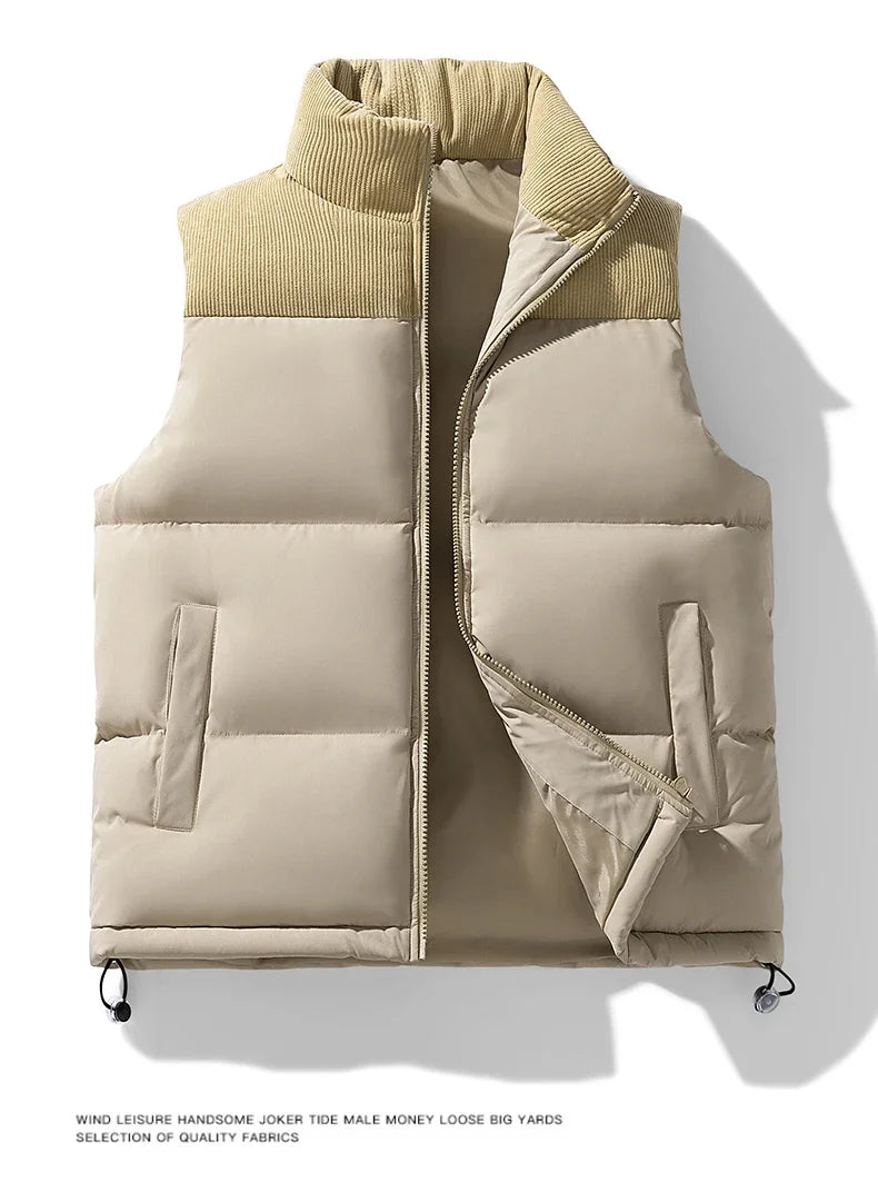 2025 Men's Vests Loose Casual Sleeveless Jacket Zipper Vests Clothes Men Vest Jackets Thick Vests Male Cotton-Padded Coats