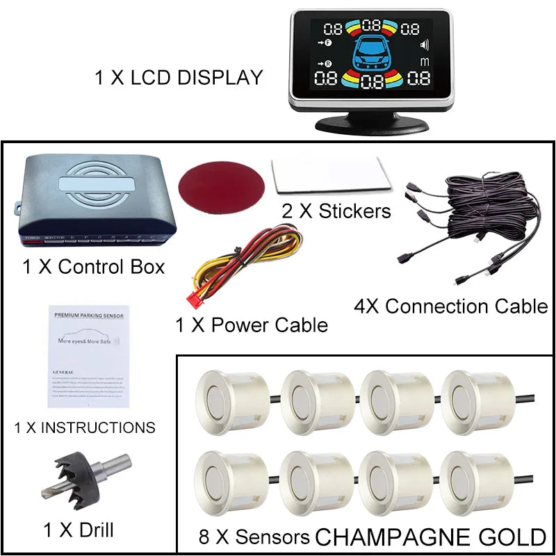 Electromagnetic Parking Sensor LED Monitor 8 Sensor Front Parktronic System Motion Detection Backlight