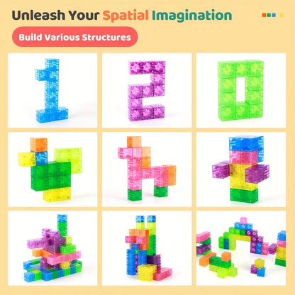 Transparent Magnetic Building Blocks Toy Colorful Magnetic Cubes Construction Preschool STEM Educational Sensory Kids Toys Gift