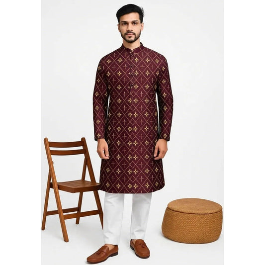 Men Digital Printed Kurta Shirt Regular Fit Mandarin Collar Long Suitable All Occasions Such Wedding Hari Raya National style