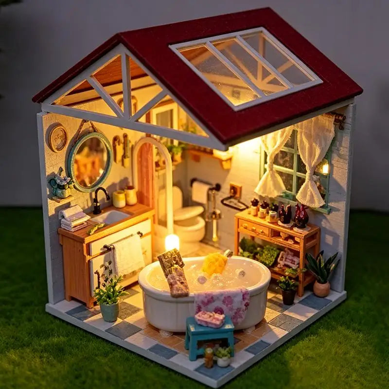 DIY Miniature Wooden Dollhouse Kit Mini House Model Handmade Assembly Craft Kit Stress Relief Desk Decor Birthday Gift For Adult