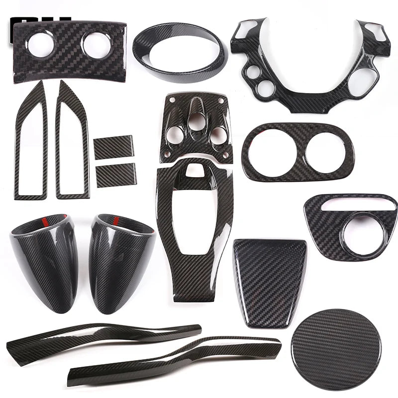 For Ferrari 458 2011-2016 black Real Carbon Fiber Car Gear Shift Window Control Panel Steering wheel Sticker Auto Accessories