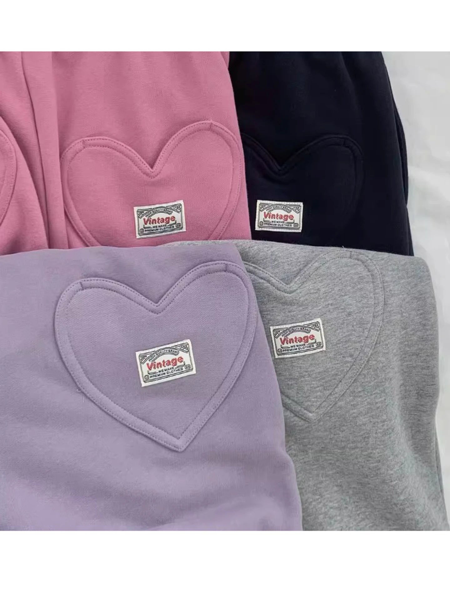 Fleece Lined Wide Leg Pants Korean Style Casual Heart Pocket Sweatpants Loose Thickened Casual Pants for plus Size Women