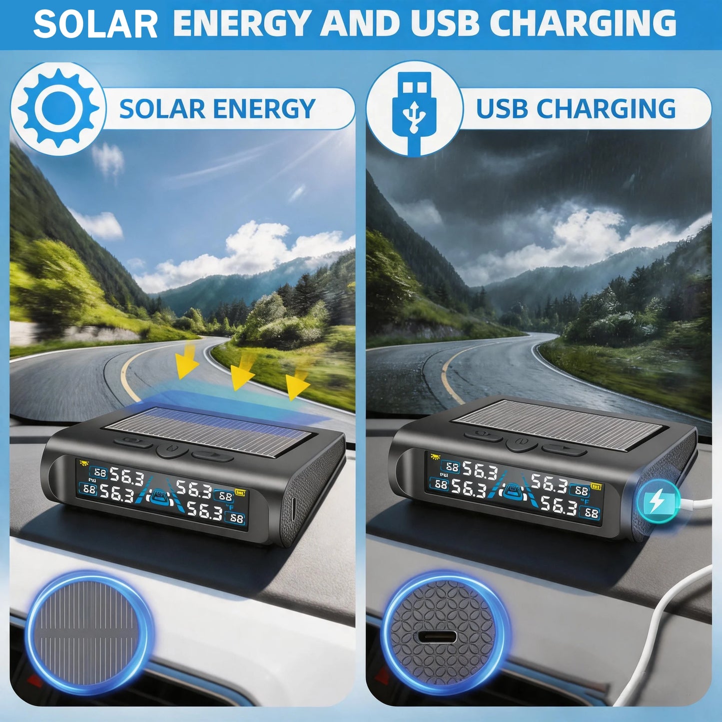 YNF Tire Pressure Monitor: 4 external sensors compatible Real-time tire pressure Temperature monitoring Non-destructive installa