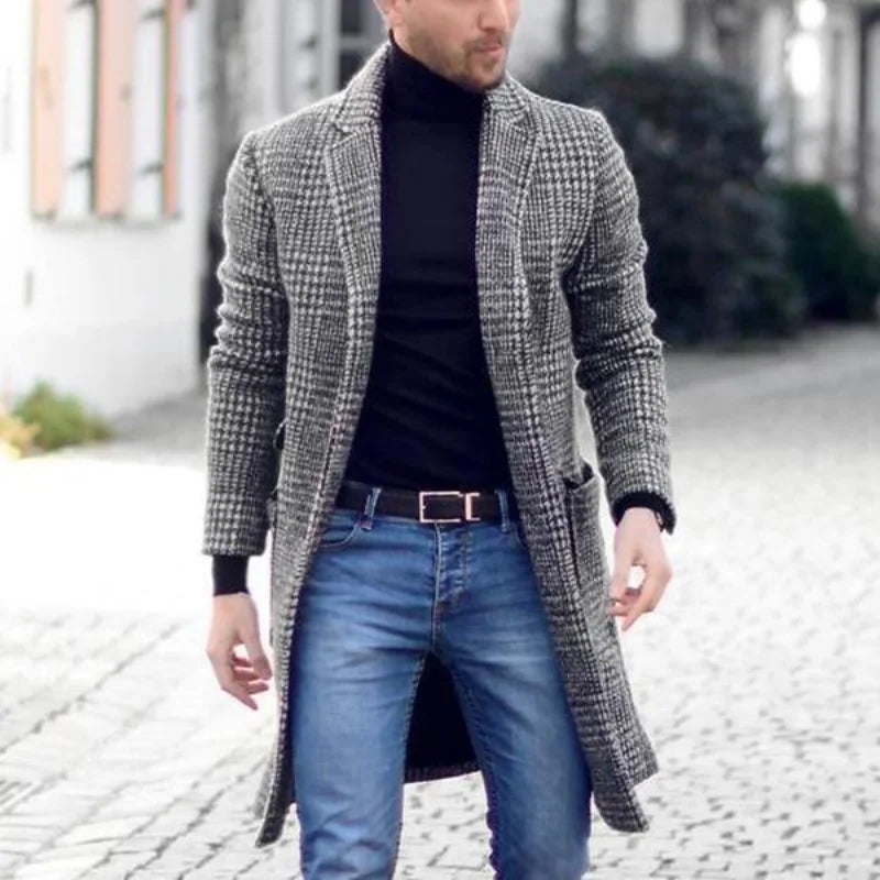Casual Coats Striped Jackets Man Turndown Collar Top Wool Coats And Long Sleeve Lined Clothes Men's Clothing  For Winter