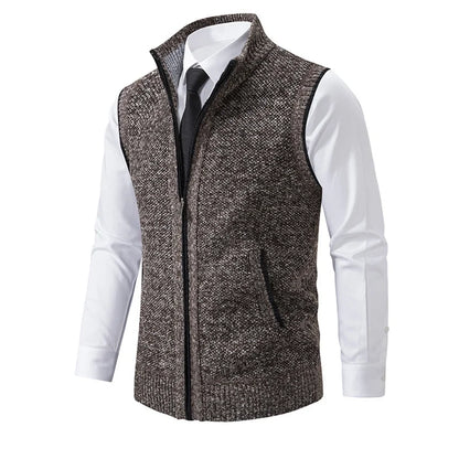 Men's Winter Autumn Sweater Vest Knitted Sleeveless Cardigan Stand Collar Zipper Sweatercoat Warm Simple Style Male Knitwear