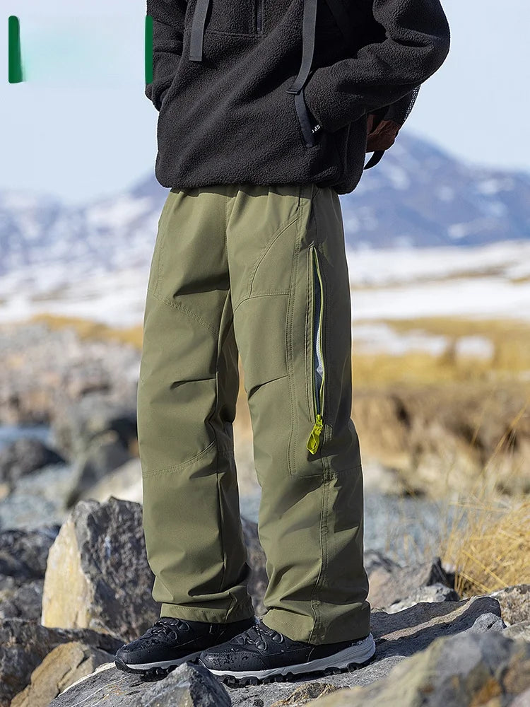 Thickened down Trousers for Men Winter Warm Waterproof Mountain Climbing Workwear Sports Pants Youth Casual Long Pants Polyes...