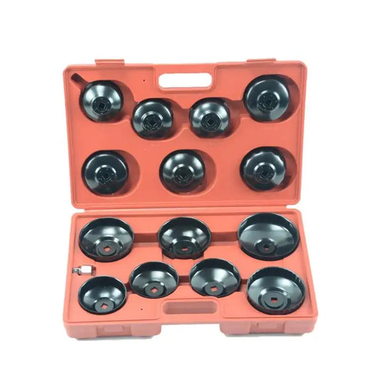 TBTOOLS 15pc Oil Filter Wrench Set Cup Type Car Van Socket Set Loosen Tighten Cup Removal Garage Tool Kit Automotive Tools TB329