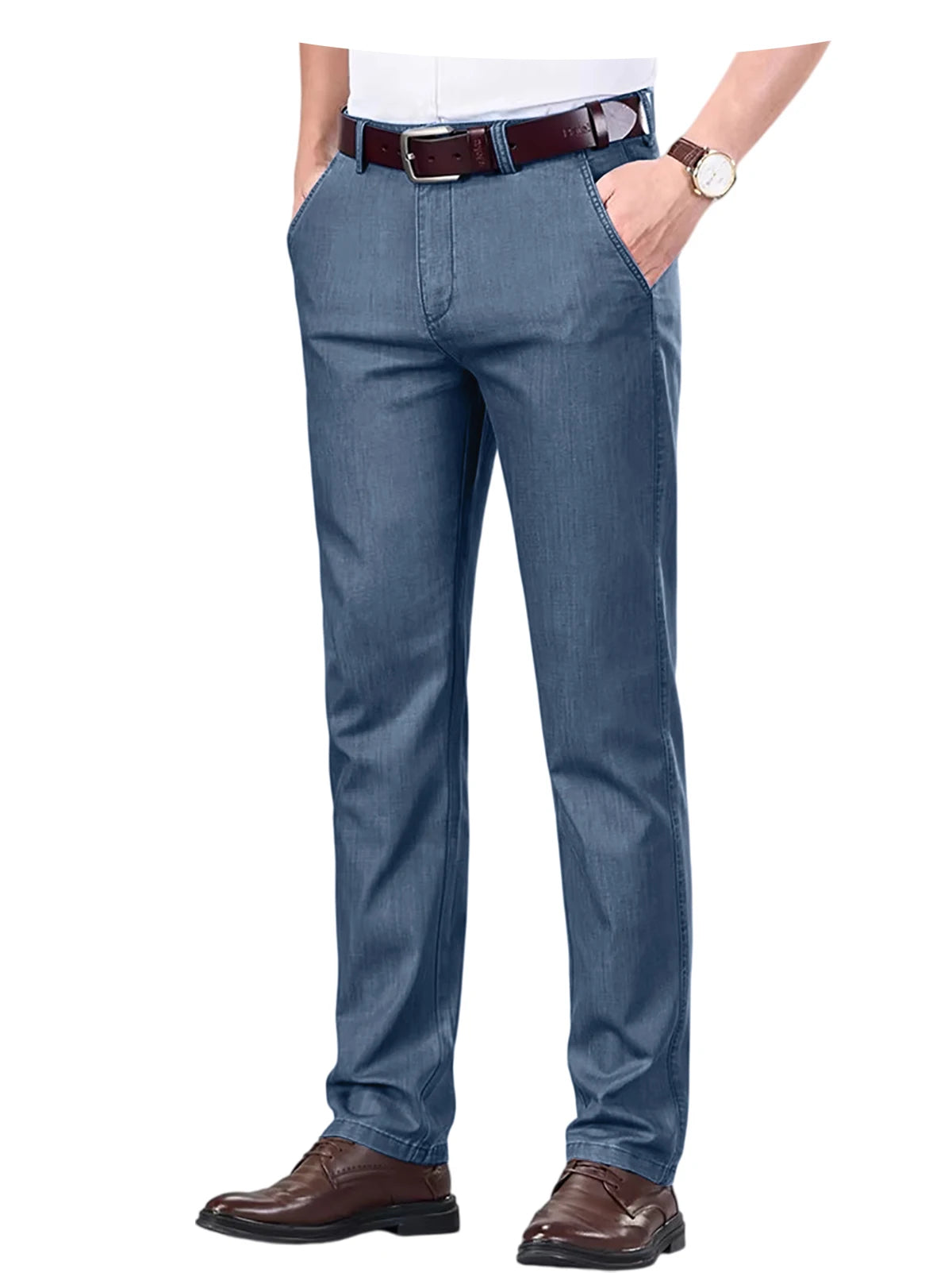 Men's Jeans Straight Leg Denim Pants High Waist Loose Fit Suit Trousers Business Office Formal Casual Men's Dress Pants Summer