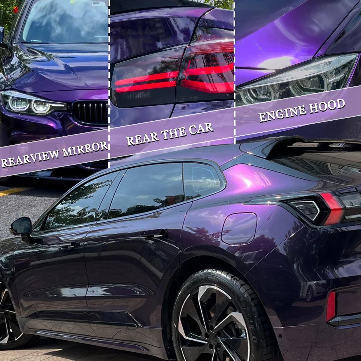 50CM PET Midnight Purple Car Vinyl Film Sticker Bubble Free Packaging Sticker Stretch Self-Adhesive Universal for Car Motorcycle