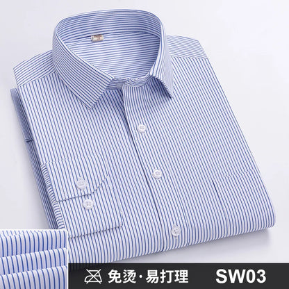 Men's Formal Shirt Long Sleeve S~8XL Oversized Office Solid Color Striped Anti-wrinkle Non-ironing Fashion Business White Shirts