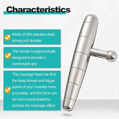 T-Bar Stainless Steel Manual Deep Tissue Massage Tool Target Trigger Points Massage for Pain Relief Full-Body Fascial Relaxation
