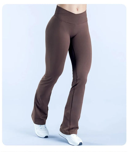 Seamless Flares Women Gym Fashion Yoga High Elastic Flared Pants Waist Cross Seamless Sports Leggings Fitness Wide-leg Trousers