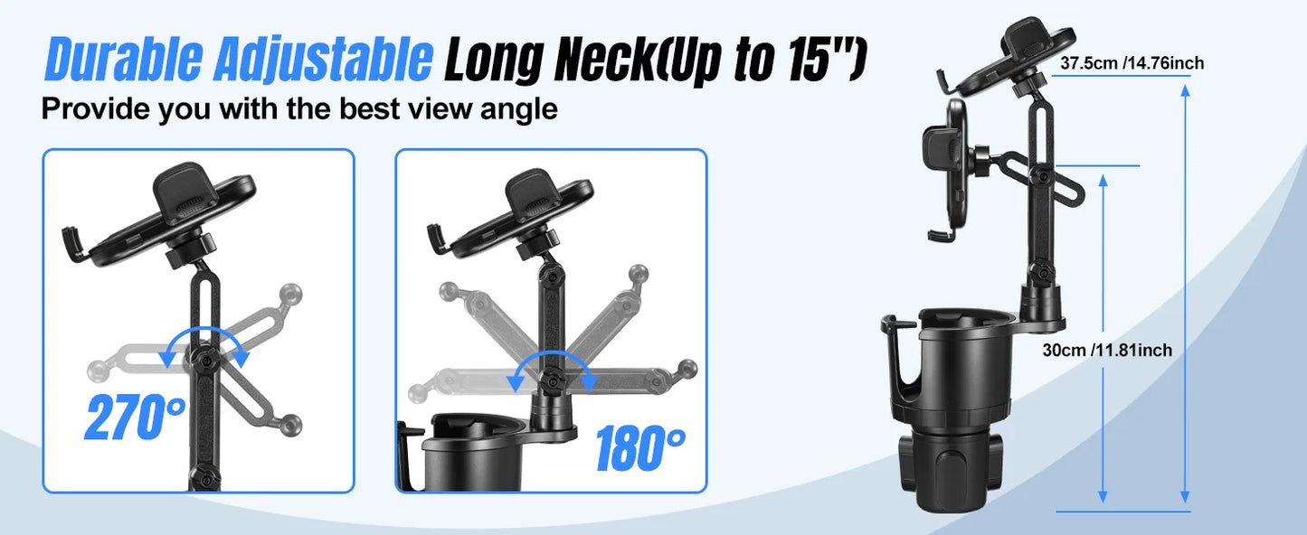 Car Phone Holder, Cup Holder Phone Mount With Memory Function 360°Rotation iPhone Car Phone Mount With Adjustable Long Neck