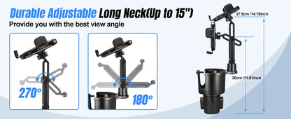 Car Phone Holder, Cup Holder Phone Mount With Memory Function 360°Rotation iPhone Car Phone Mount With Adjustable Long Neck