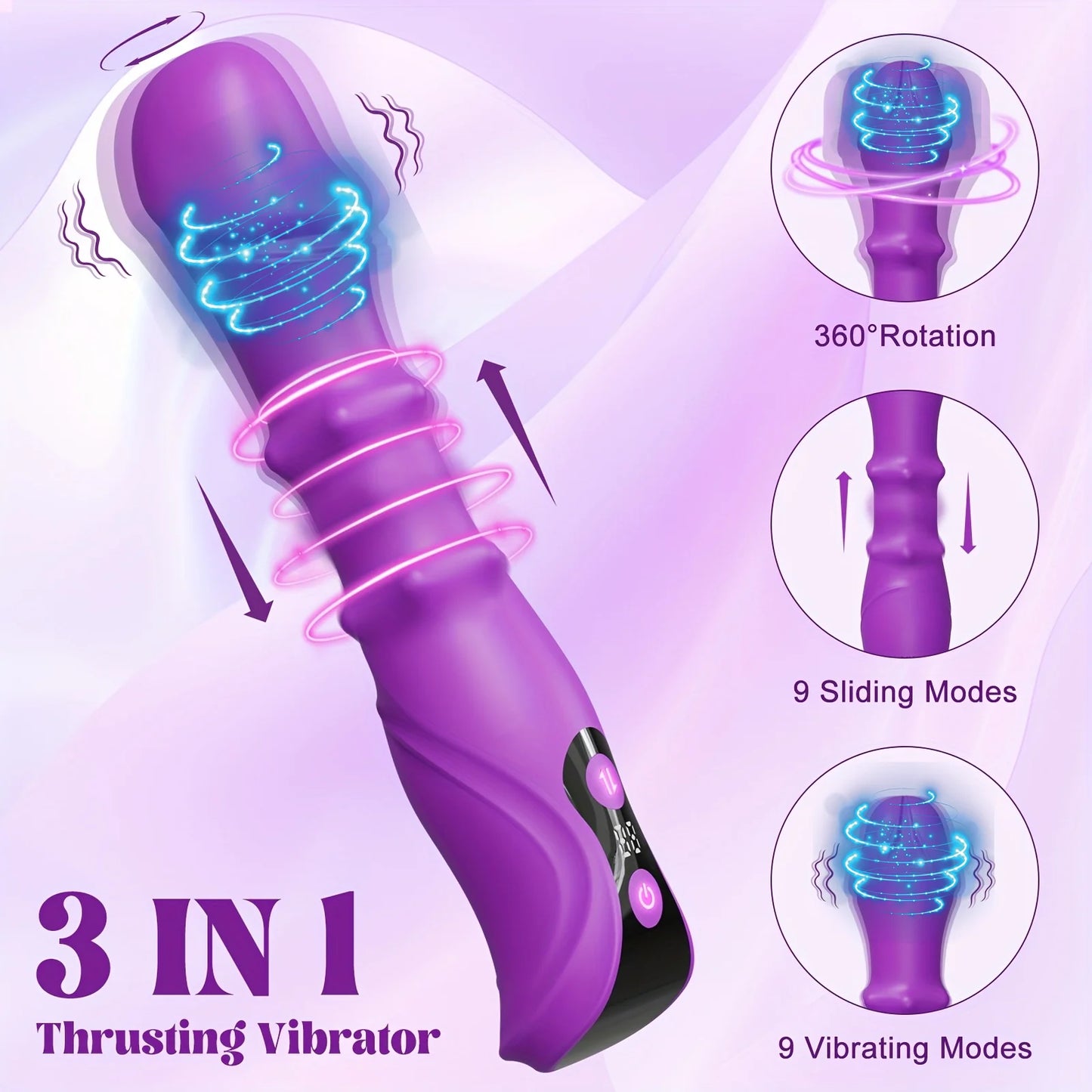 3 in 1 Thrusting Rotating Vibrator Clitoris Massager Telescopic G Spot Stimulator Women Dildo Adult Sex Toys Female Masturbator