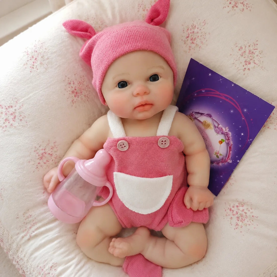 1PCS/2 Styles 13 Inch Cute bebê reborn de silicone sólido Dolls With Open Mouth & Painted Skin Soft & Washable Newborn Doll