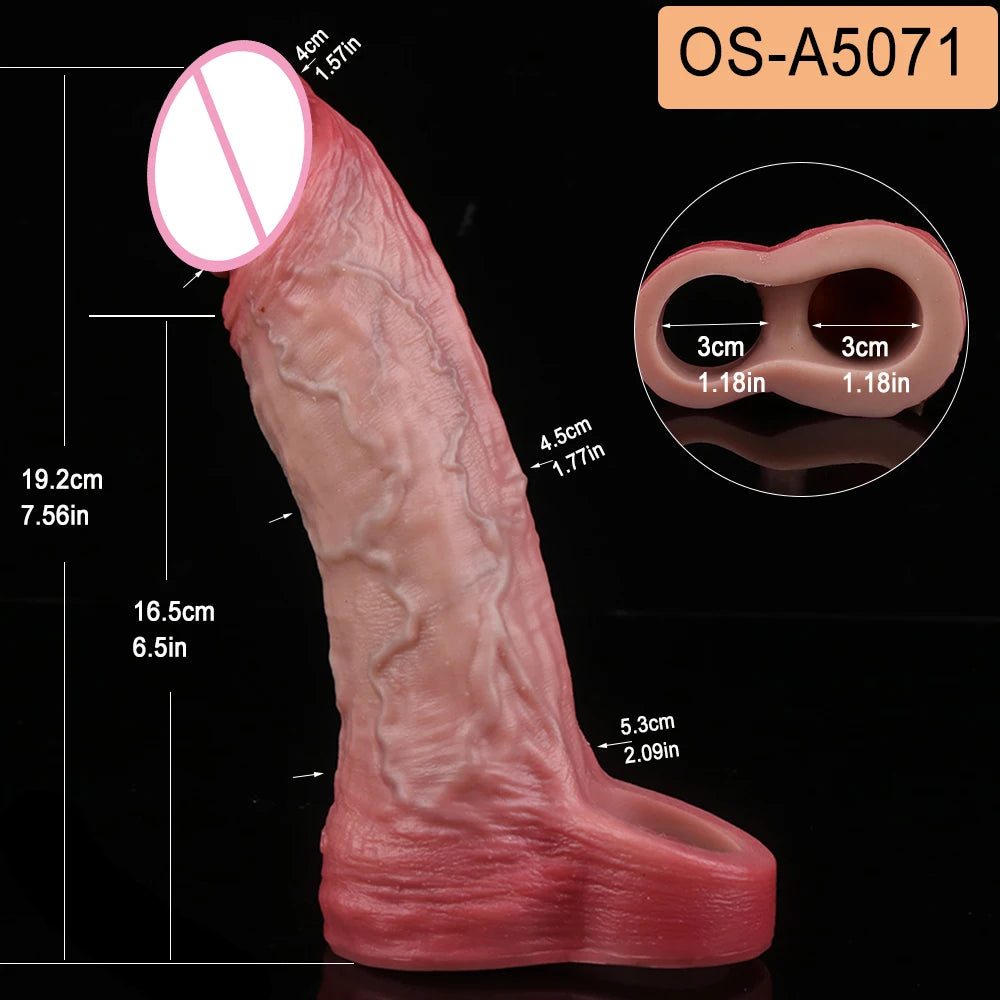 SXXY Penis Sleeve Realistic Male Penis Enlarger Extender Silicone Cock Ring Ultra Close Head Hollow Dildo Sex Toys For Adult