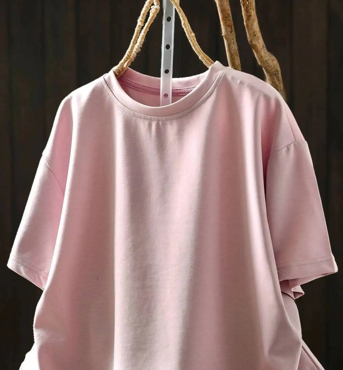 Pink Short-sleeve Women Top 2026 Stylish Summer New Design Pleated Hem Loose T-shirt ZF2158