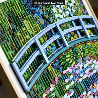 3179pcs  Paintings Model Water Lily Pond and Japanese Arch Bridge Assemble Toy Cheapest Building Blocks for Adults Gifts A