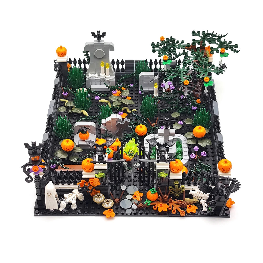 MOC Halloween Haunted House Building Block Toy Set DIY Assembly Horror Cemetery Scene Building Combination Party Decoration Gift