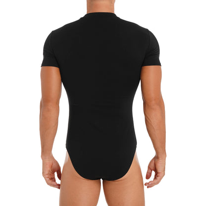 Men Casual Solid Color Skinny Romper Stretchy Undershirt Bodysuit Leotard for Shapewear Athletic Jumpsuit Swimwear Wetsuit
