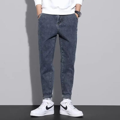 Men Autumn Winter Baggy Straight Leg Casual Jeans Trend Male High Waist Harem Pants Classic Simplicity Blue Black Gray Trousers