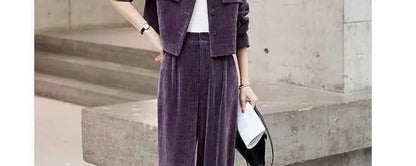 Fashionable Corduroy Set Women's Autumn Winter New Style Elegant Lady Fragrance Wind Coat Wide Leg Pants Two Piece Suit
