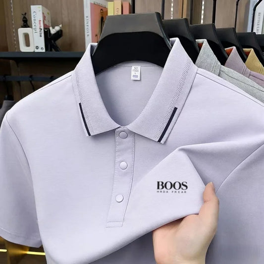 Summer luxury brand men's embroidered polo shirt with ice silk, cool, lightweight, soft, breathable business casual wear