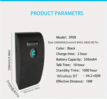 Wireless Bluetooth Hands-Free Car Kit with Sun Visor Speakerphone for Multi-Point Calls