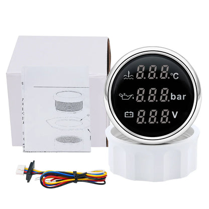 3 in 1 Car Gauge﻿ Water Temperature + Oil Pressure + Voltmeter 52mm Digital Red Backlight  Waterproof car gauge or with Sensor