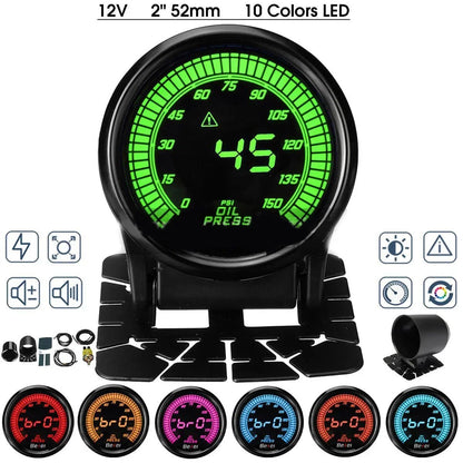 52mm Boost Water temp Oil temp Volt Vacuum Tachometer EGT Air fuel ratio Oil pressure Gauge 10 Color Car Meter