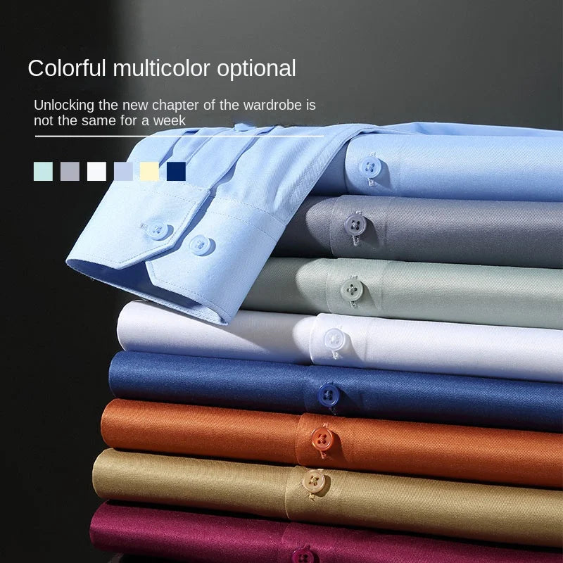 Grey shirt men's long sleeved non ironing and wrinkle resistant solid color business casual men's spring shirt size