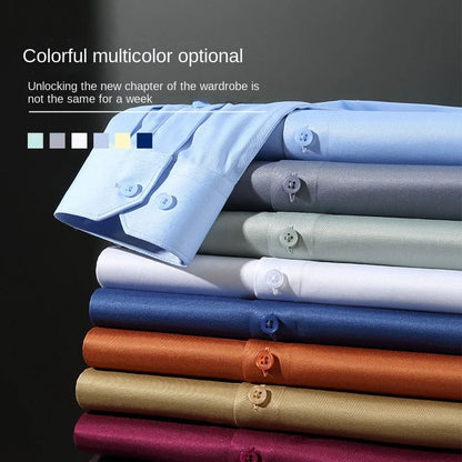 Grey shirt men's long sleeved non ironing and wrinkle resistant solid color business casual men's spring shirt size