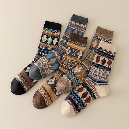 Men's Dress Socks, Cotton Crew Socks, Breathable and Sweat-Absorbing, Funky Colorful Pattern Crew Socks