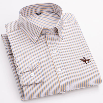 Quality 100% Cotton Oxford Shirt For Mens Long Sleeve Casual Business Regular-Fit Formal Dress Shirts Social Blouse Male Clothes