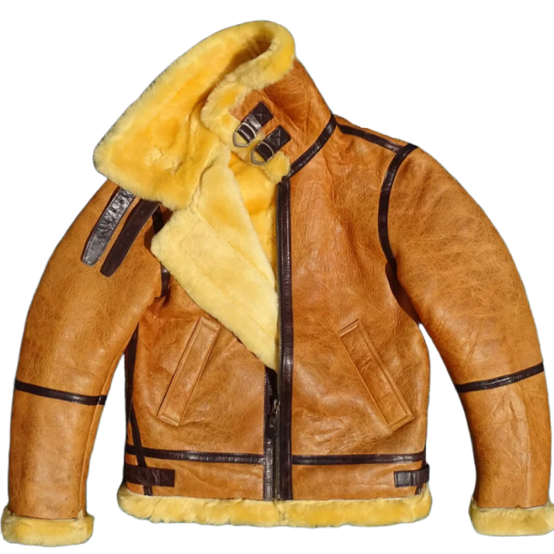 Rare Amber Caramel Color Top-Grain Lambskin Leather Integrated Leather Jacket B6 Style Flight Jacket Warm and Cold-Resistant 5XL