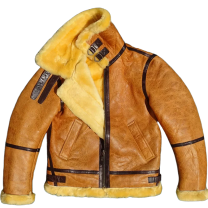 Rare Amber Caramel Color Top-Grain Lambskin Leather Integrated Leather Jacket B6 Style Flight Jacket Warm and Cold-Resistant 5XL