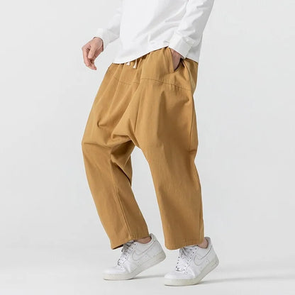 Wide Leg Pants Men's Casual Hip Hop Streetwear Pants Men's Japanese Styles Haori Cotton Linen Loose Harun Trousers Plus Size 5XL