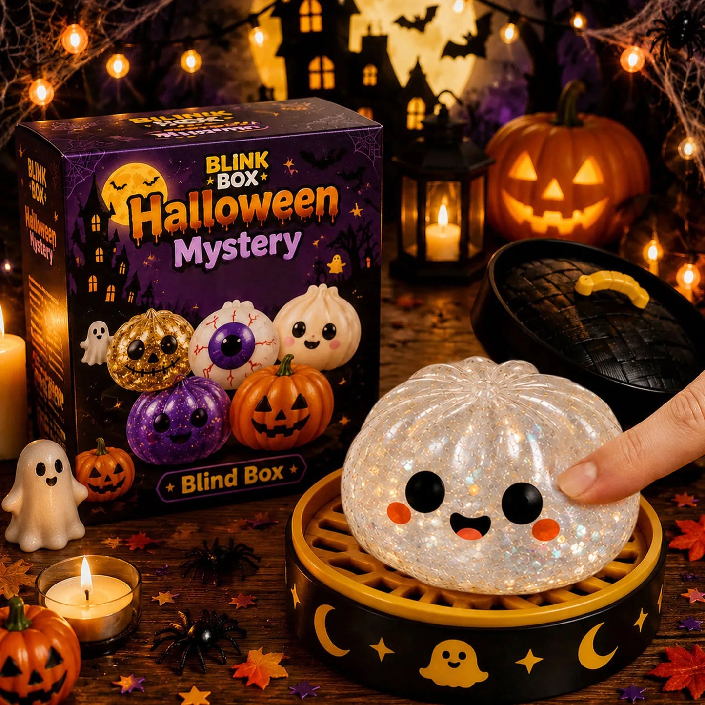 Halloween Ghost Maltose Squishy Squeeze Toy Hand Grip Stress Relief Fidget Sensory Gift Box Set Kids Party Decor