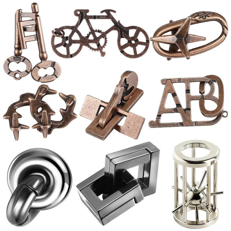 Metal Brain Teaser Puzzles 9PCS Educational Intellectual Toys Unlock Interlock IQ Test Adults Kids Magic Tricks Novelty Gifts