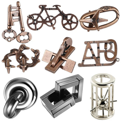 Metal Brain Teaser Puzzles 9PCS Educational Intellectual Toys Unlock Interlock IQ Test Adults Kids Magic Tricks Novelty Gifts