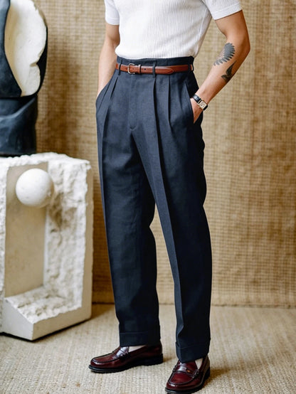 2026 SS Men's Woven Suit Pants,Straight Leg Trousers, Button & Zip Pocket,Loose Business Casual Formal Summer Pants,No Belt Pant