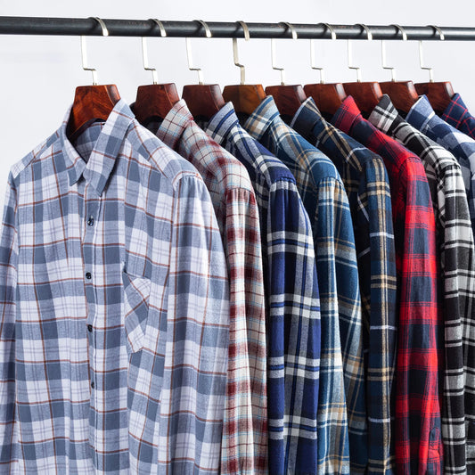 Men's long-sleeved cotton jersey checked shirt - suitable for daily work in all seasons, featuring fashionable style.