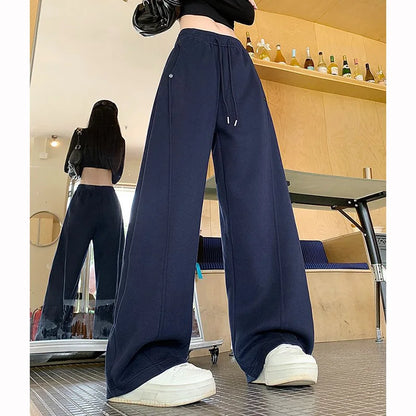 Girls Solid Loose Fit High Waist Trousers 2025 Classic Female Wide Leg Sweatpants Women Korean Fashion Casual Pants
