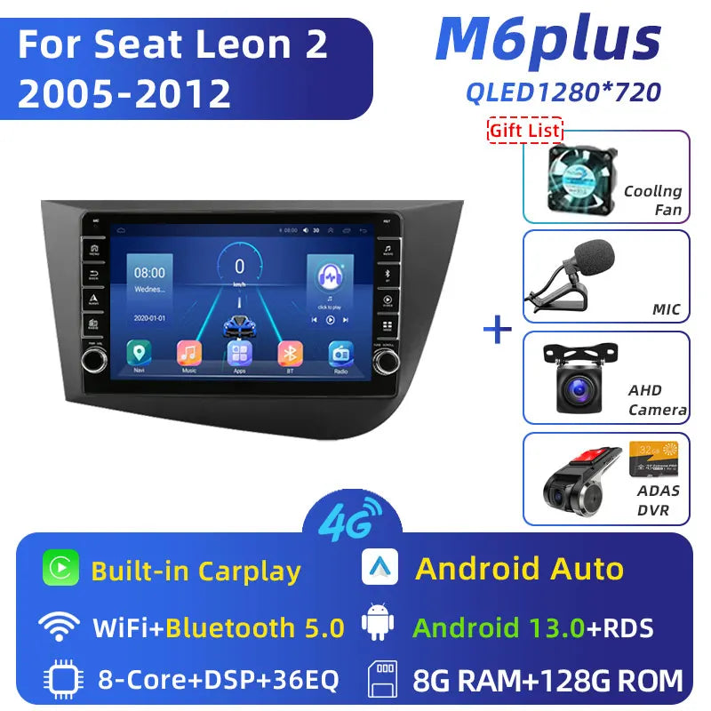 Jundof 2 Din Android 12 For Seat Leon 2 MK2 2005-2012 Car Radio Multimedia Video Player Carplay Stereo Autoradio DVD IPS Screen